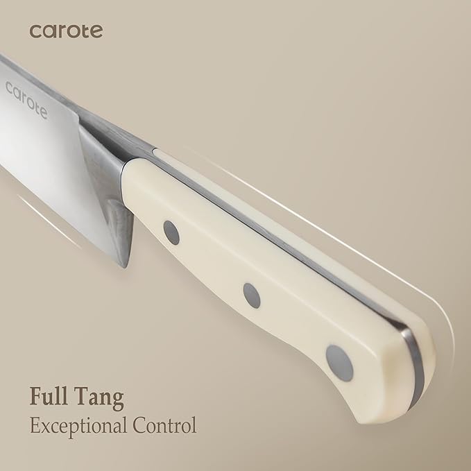 CAROTE 14 Pieces Knife Set with Block, Forged, High Carbon Stainless Steel Sharp Blade Block Knife Set, Dishwasher Safe Cutlery, Cream - Image 4