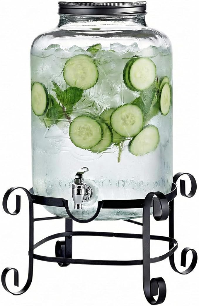 Style Setter Beverage Dispenser Cold Drink Dispenser w/ 3-Gallon Capacity Glass Jug, Metal Stand & Leak-Proof Acrylic Spigot Great for Parties, Weddings & More by Stylesetter