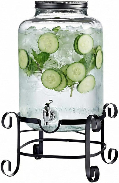 Style Setter Beverage Dispenser Cold Drink Dispenser w/ 3-Gallon Capacity Glass Jug, Metal Stand & Leak-Proof Acrylic Spigot Great for Parties, Weddings & More by Stylesetter