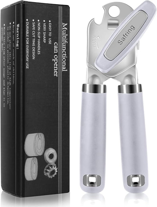 Safring Can Opener Manual, Heavy Duty Handheld Strong Can Opener with Soft Touch Handle, Sharp Blade Smooth Edge, Can Openers with Multifunctional Bottle Opener, Lavender by Safring