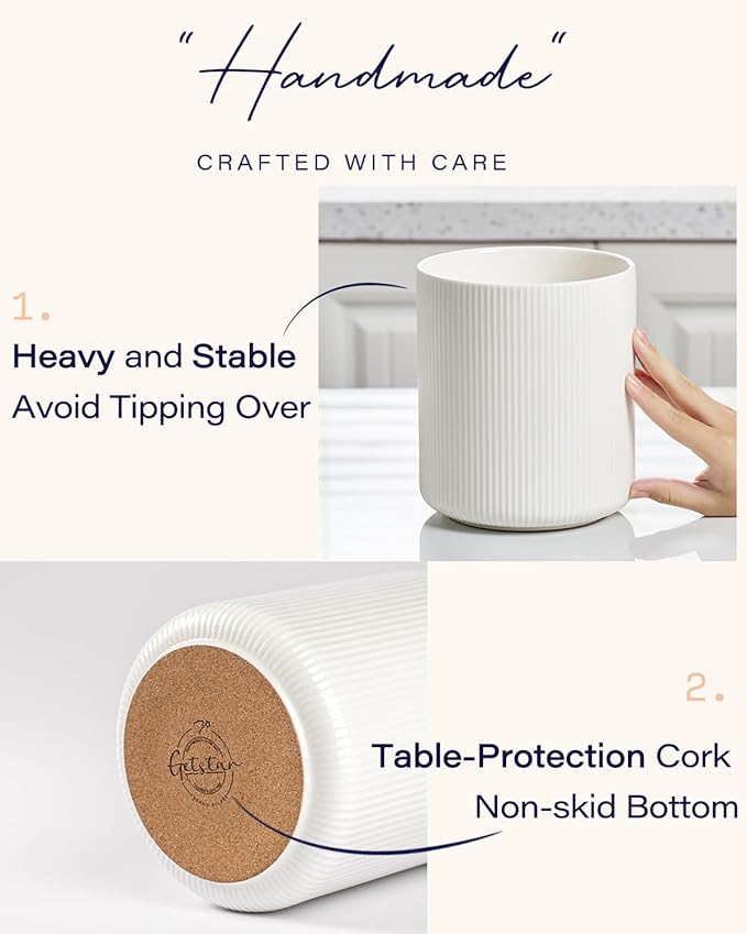 getstar Large Rotating Utensil Holder for Kitchen Counter,7.2"+5.4" Ceramic Utensils Crocks Set for Countertop Large & Small Utensil Organizer for Spatula Farmhouse Kitchen Decor - Image 6