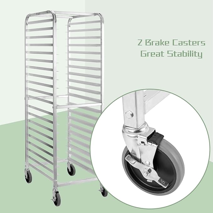 HALLY SINKS & TABLES H Bun Pan Rack 20 Tier with Wheels, Commercial Bakery Racking of Aluminum for Full & Half Sheet - Kitchen, Restaurant, Cafeteria, Pizzeria, Hotel and Home, 26" L x 20" W x 69" H - Image 5