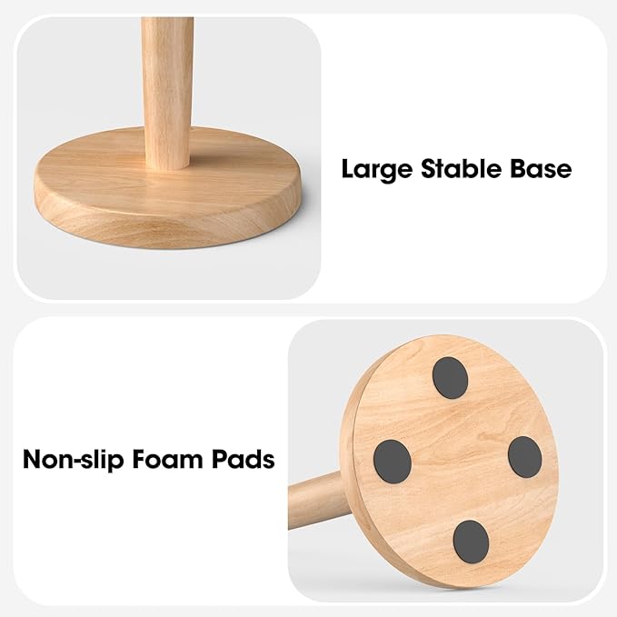 KitchLife Wooden Paper Towel Holder Countertop, Fits Jumbo Roll - Solid Beechwood Paper Towel Dispenser Stand with Wide Anti-Skid Base - Image 4
