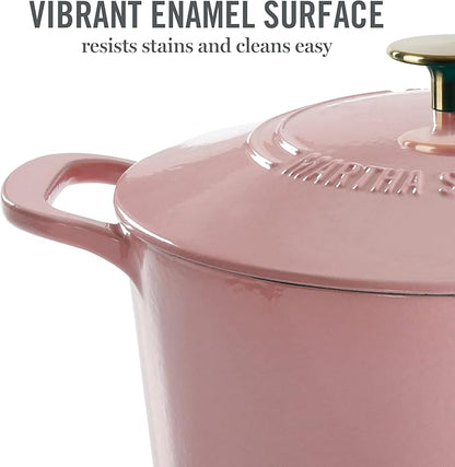 MARTHA STEWART Gatwick 7-Quart Enamel Cast Iron Dutch Oven Pot with Lid – Pink – Heavy-Duty Dutch Oven for Slow Cooking, Braising & Baking - Image 3