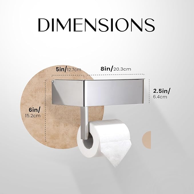 Day Moon™ - Toilet Paper Holder with Shelf - Modern Roll Holder for Bathroom - 1 Pack - Wall Mount - with Storage, Polished Chrome - Image 6