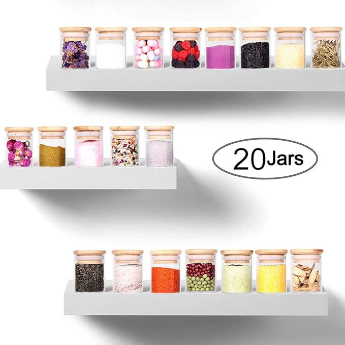 SAIOOL 20 Pack - 2.5 FL OZ (73ml) Mini Spice Jars with Wood Lid, Easy to Clean-BPA Free & Dishwasher Safe -Try filling with Spices, Herbs,Beans, Gifts, Wedding Party Favors, DIY and more