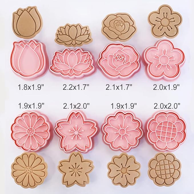 8 Pcs Cookie Cutters Set 3D Holiday Cookie Cutters for Party Baking Decoration (Flowers)