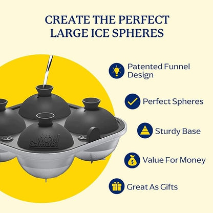 Samuelworld Large Silicone Premium Ice Trays, 2 Inches Big Cubes & 2.5 Inches Sphere Ice Molds - BPA Free, Craft Ice Maker for Gifting, Easy Release - Black(With Ice Bag)