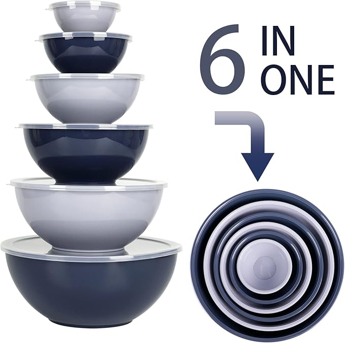 BoxedHome BPA Free Plastic Round Mixing Bowl with Lids, 12 Pack Nesting Bowls with Lids Set, Microwave and Dishwasher Safe Prep & Serving Bowls Great for Mixing, Baking, Serving (Haze Blue, 12pcs) - Image 4