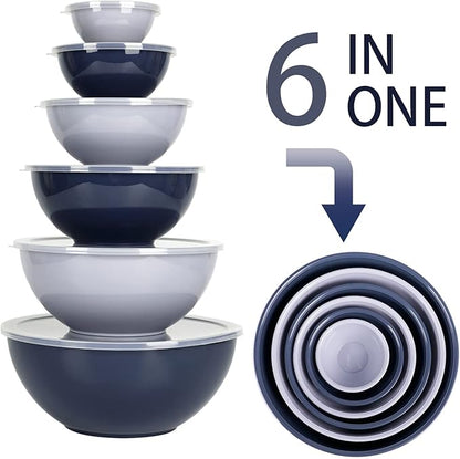 BoxedHome BPA Free Plastic Round Mixing Bowl with Lids, 12 Pack Nesting Bowls with Lids Set, Microwave and Dishwasher Safe Prep & Serving Bowls Great for Mixing, Baking, Serving (Haze Blue, 12pcs) - Image 4