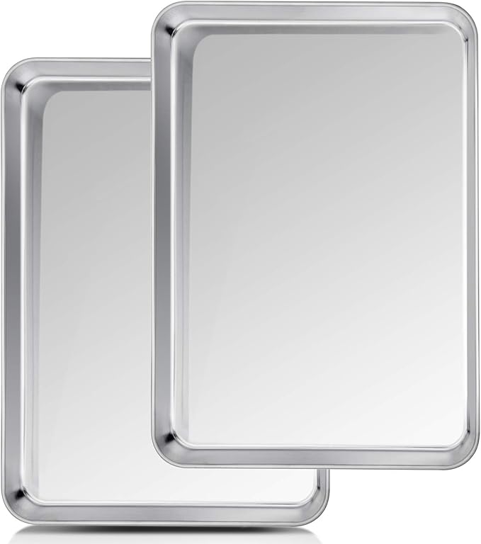 TeamFar Baking Sheet, 20’’×14’’×1’’, Cookie Sheet Half Sheet Baking Pans Stainless Steel, Non Toxic & Healthy, Heavy Duty & Thick Gauge, Mirror Finish & Dishwasher Safe - 2 Piece by TeamFar