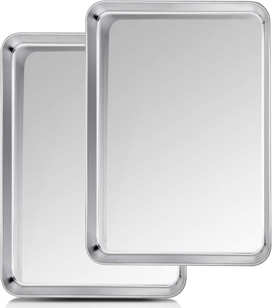 TeamFar Baking Sheet, 20’’×14’’×1’’, Cookie Sheet Half Sheet Baking Pans Stainless Steel, Non Toxic & Healthy, Heavy Duty & Thick Gauge, Mirror Finish & Dishwasher Safe - 2 Piece by TeamFar