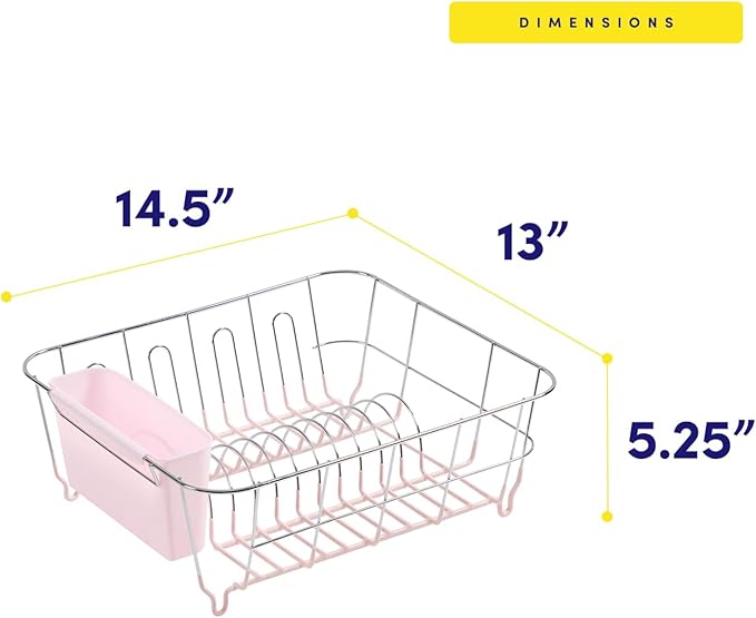 Dish Drying Rack & Cutlery Holder 2 Piece Set - Compact Sink-Fitting Dish Drainer with Rubberized Undercoating, Space-Saving Kitchen Organizer for Plates, Cups, Bowls & Utensils in Sink, Pale Pink - Image 4