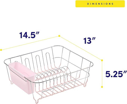 Dish Drying Rack & Cutlery Holder 2 Piece Set - Compact Sink-Fitting Dish Drainer with Rubberized Undercoating, Space-Saving Kitchen Organizer for Plates, Cups, Bowls & Utensils in Sink, Pale Pink - Image 4