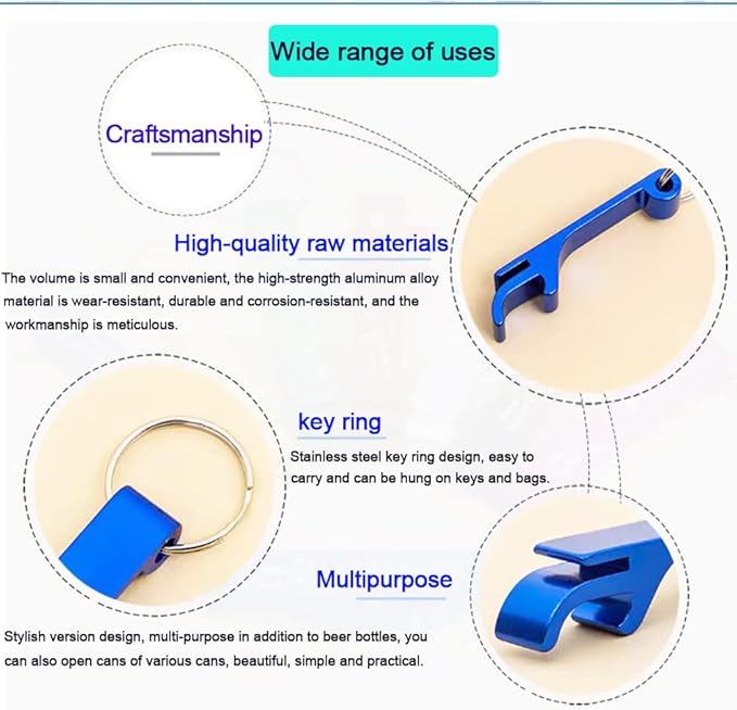 100Pcs Colored Aluminum Bottle Opener Keychain, Soda Beverage Beer Bottle Opener Keychain, for Kitchen/Wedding/Bar/Party - Image 3