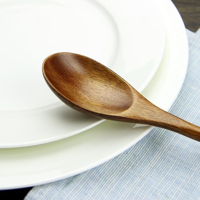AOOSY Spoons, Wooden Spoons for Eating, 6 Pieces Japanese Natural Soup Spoons Wooden Spoon for Cooking Mixing Stirring Honey Tea Soda Dessert Coconut Bowl Nonstick Pots Kitchen - Image 4