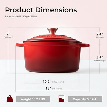 Parmedu 5.5QT Enameled Cast Iron Dutch Oven for Sourdough Bread Baking, Easy Cleaning, Versatile for Stewing, Roasting, Braised Chicken, Soup & More - Image 5