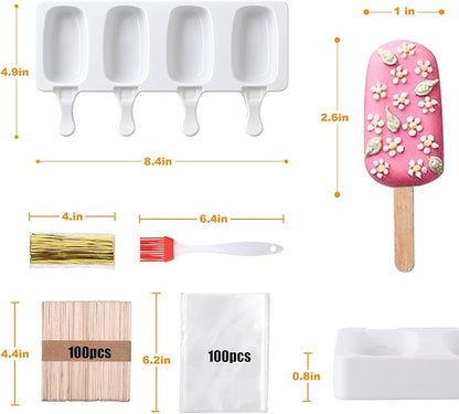 Juome Cake Pop Mold Kit, 8 Cavities Small Cakesicle Molds Silicone with 100 Wooden Sticks & 100 Packaging Bags with Ties, Cake Pop Maker Supplies Accessories, Baking Tools for Home Baking Desserts - Image 2