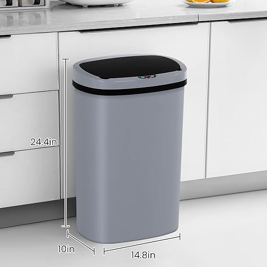 13 Gallon Trash Can | 50L Sensor Automatic Kitchen Trash Can with Lid | Touchless Garbage Bin Odor-Control for Kitchen, Office, Bedroom, Living Room (1 Pack, Gray) - Image 8