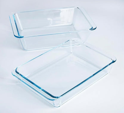 Set of 2 pcs Tempered Glass Baking Dish Set, Deep and Classic Borosilicate Glass Baking Dish Set (2.3L+1.7L). Oven, Microwave, Refrigerator and Dishwasher Safe.