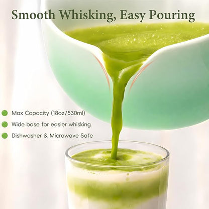 Matcha Whisk Set, Ceramic Matcha Set Includes Bowl & Holder, Bamboo Whisk (Chasen), Scoop, Spoon and Sifter, 6PCS Matcha Kit Covers Everything Needed for Making Matcha (Green)