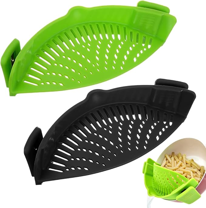 YEVIOR Clip on Strainer for Pots Pan Pasta Strainer, Silicone Food Strainer Hands-Free Pan Strainer, Clip-on Kitchen Food Strainer for Spaghetti, Pasta, Ground Beef Fits All Bowls and Pots (2P) by YEVIOR