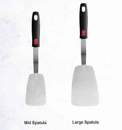 Stainless Steel Flexible Spatula Solid Turner, XiaoZu Thin Metal Spatula for Cast Iron Skillet, Thin Blade and Heat Resistant Silicone Handle, Great for Egg, Cookie, Meat, Crep, Large