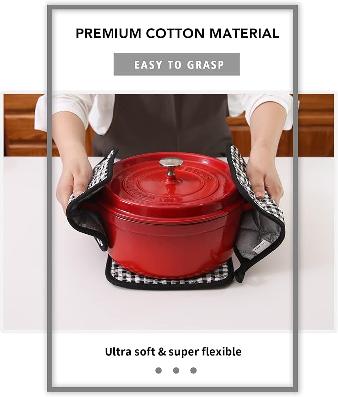 Joyhalo 4 Pack Pot Holders for Kitchen,Cotton Oven Holder with Great Heat Resistance,Non Slip Hot Pads for Kitchen Clearance,Black Buffalo Plaid - Image 5