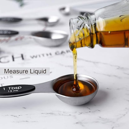 Magnetic Measuring Spoons Set of 8 Stainless Steel Stackable Dual Sided Nesting Teaspoons and Tablespoons for Measuring Dry and Liquid Ingredients - Image 4