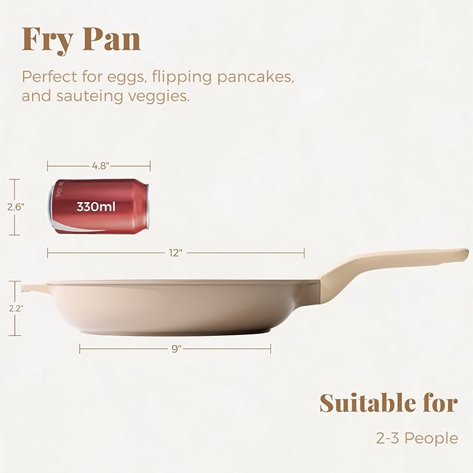 PRICUSIS Nonstick Frying Pan, 8/10/12 Inch Skillet with Stay Cool Handle, Stain/Scratch/Crack Proof, Induction Compatible & Oven Safe, Dishwasher Safe, PFOA Free (12-Inch, Natural Linen)