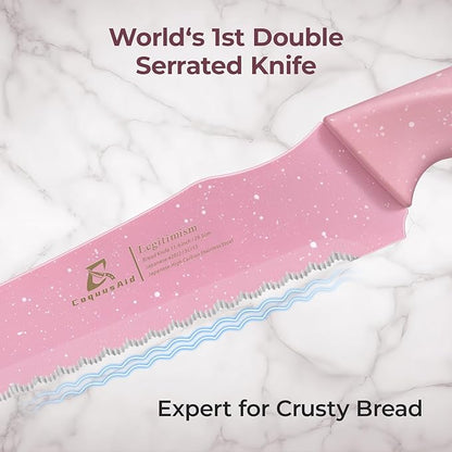 CoquusAid Upgrade Bread Knife for Homemade Bread, World‘s 1st Double Serrated Knife for Crusty Sourdough, 11.6 Inch Stainless Steel Bread Slicer, Professional Sourdough Cutter, Ideal for Gift, Pink - Image 2
