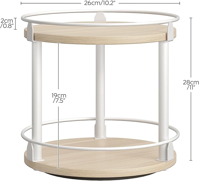 YATINEY Lazy Susan Organizer, Rotating Spice Rack, 2 Tier Spice Turntable Organizer, Industrial Turntable Spice Holder, for Kitchen Countertop, Compact and Versatile, White and Light Oak SR22WG - Image 8