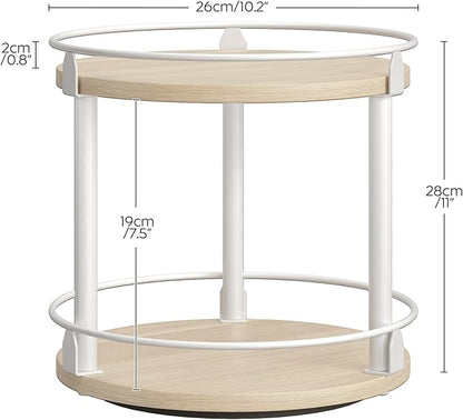 YATINEY Lazy Susan Organizer, Rotating Spice Rack, 2 Tier Spice Turntable Organizer, Industrial Turntable Spice Holder, for Kitchen Countertop, Compact and Versatile, White and Light Oak SR22WG - Image 8