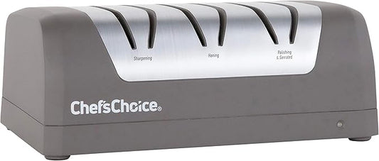 Chef'sChoice Electric Knife Sharpeners with Rechargeable Battery for 20-Degree Straight and Serrated Knives using 100-Percent Diamond Abrasives, 3-Stage, Gray
