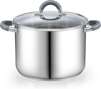 Cook N Home Stock Pot with Lid, 12-Quart Basic Stainless Steel Sauce Cooking Soup Pot, Stay-Cool Silicone Handles by CookNHome