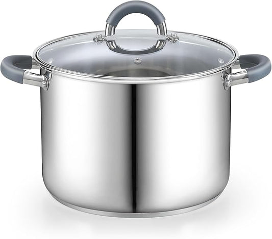 Cook N Home Stock Pot with Lid, 12-Quart Basic Stainless Steel Sauce Cooking Soup Pot, Stay-Cool Silicone Handles by CookNHome