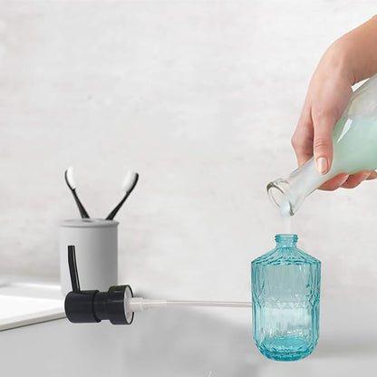 Blue Glass Soap Dispenser with Black Pump, 15oz Liquid Hand Dispenser, Refillable Lotion Dish Soap Dispenser for Modern Home Decor, Bathroom, Kitchen Countertop, Hotel