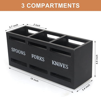 Ayiaren Wooden Silverware Caddy Flatware Cutlery Holder Wood Silverware Organizer Containers Small Black Kitchen Utensil Holder for Countertop Spoon and Fork Holder Flatware Utensils Caddy for Party - Image 7