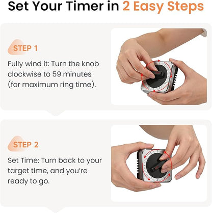 Mechanical Kitchen Timer with Magnet: Wind Up Cooking Timer Clock with Loud Alarm, Kitchen Timers for Cooking, No Battery Manual Food Timer for Baking, BBQ, Seniors & Daily Reminders - Image 2