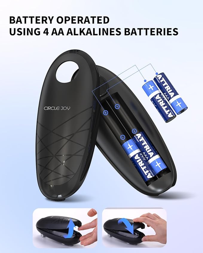 CIRCLE JOY Electric Can Opener, One-Touch Automatic Can Opening with Smooth Edges, Food Safety Handheld Battery-Operated Can Opener for Kitchen and Seniors, Black - Image 6