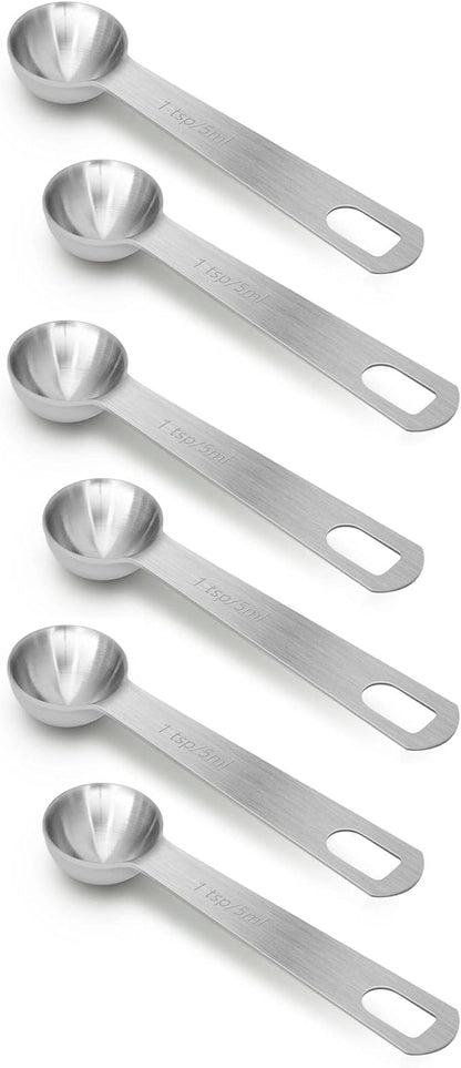 6 PCS 1 Teaspoon(5 mL | 5 cc | 1 Tsp | 1/3 Tablespoon) Stainless Steel Single Measuring Spoon, Easy to Use and Easy to Wash Metal Measuring Spoons Kitchen Gadgets for Cooking & Baking