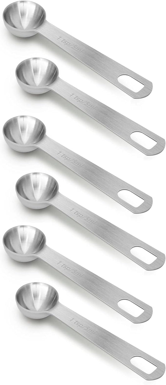 6 PCS 1 Teaspoon(5 mL | 5 cc | 1 Tsp | 1/3 Tablespoon) Stainless Steel Single Measuring Spoon, Easy to Use and Easy to Wash Metal Measuring Spoons Kitchen Gadgets for Cooking & Baking