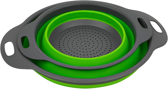 AUAUY 2 Pack Collapsible Colander Set, Round Silicone Folding Collapsible Strainers with Plastic Handles, Eco-Friendly Food Strainer for Kitchen Draining Pasta Vegetables Fruits-1 Large and 1 Small - Image 9