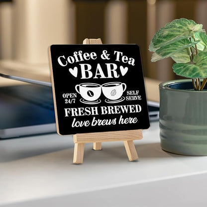 Coffee Bar Decor, Tea Station, Coffee and Tea Bar Wood Sign with Easel Home Kitchen Desk Shelf Tabletop Table Decor - Image 4