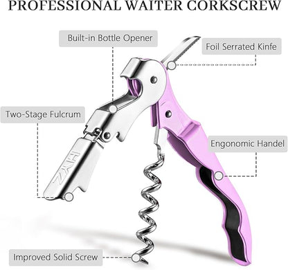 HYZ 2-Pack Wine Opener Waiter Corkscrew, Professional Wine Key for Servers, Bartender with Foil Cutter, Manual Wine Bottle Opener Double Hinged (Light Purple) - Image 2