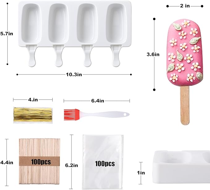 Juome Cake Pop Mold Kit, 2 Pack 8 Cavities Cakesicle Molds Silicone with 100 Wooden Sticks & 100 Packaging Bags with Ties, Cake Pop Maker Supplies Accessories, Baking Tools for Home Baking Desserts - Image 5