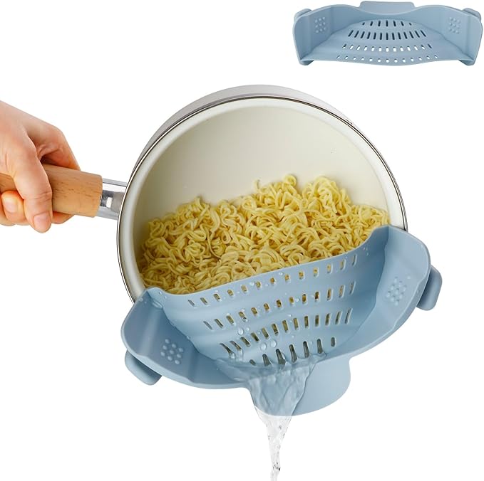 Silicone Pot Strainer, Emptycolor Adjustable Clip On Strainer for Pots Pans, Heat Resistant Pot Drainer, Kitchen Pasta Colander for Vegetables and Noodles (Blue) by Unknown