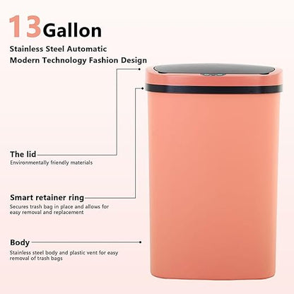 13 Gallon/50 L Kitchen Trash Can with Lid, Garbage Can with Touch-Free Lid, Cute Trash Bin Automatic Bathroom Trash Can, Motion Sensor Waterproof Trash Bin