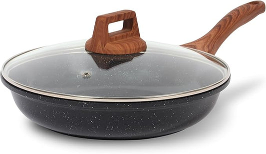 ESLITE LIFE Nonstick Ceramic Frying Pan Skillet with Lid, Non-Toxic Egg Omelette Kitchen Cooking Pans Compatible with All Stovetops (Gas, Electric & Induction), PTFE & PFOA Free (Black, 8" w/Lid) by ESLITELIFE