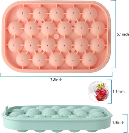 Ice Cube Tray, 2 Pack Flexible Silicone 22 Ice Balls Maker with Lid BPA Free Easy-Release Ice Cube Trays for Freezer, DIY Homemade Round Ice Cubes for Whiskey, Cocktails, Coffee